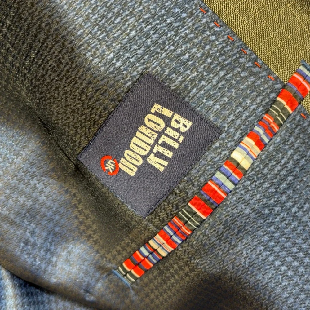 Billy London Suit Jacket 44R Grey Two Button Blazer Blue Lining‎ NWT